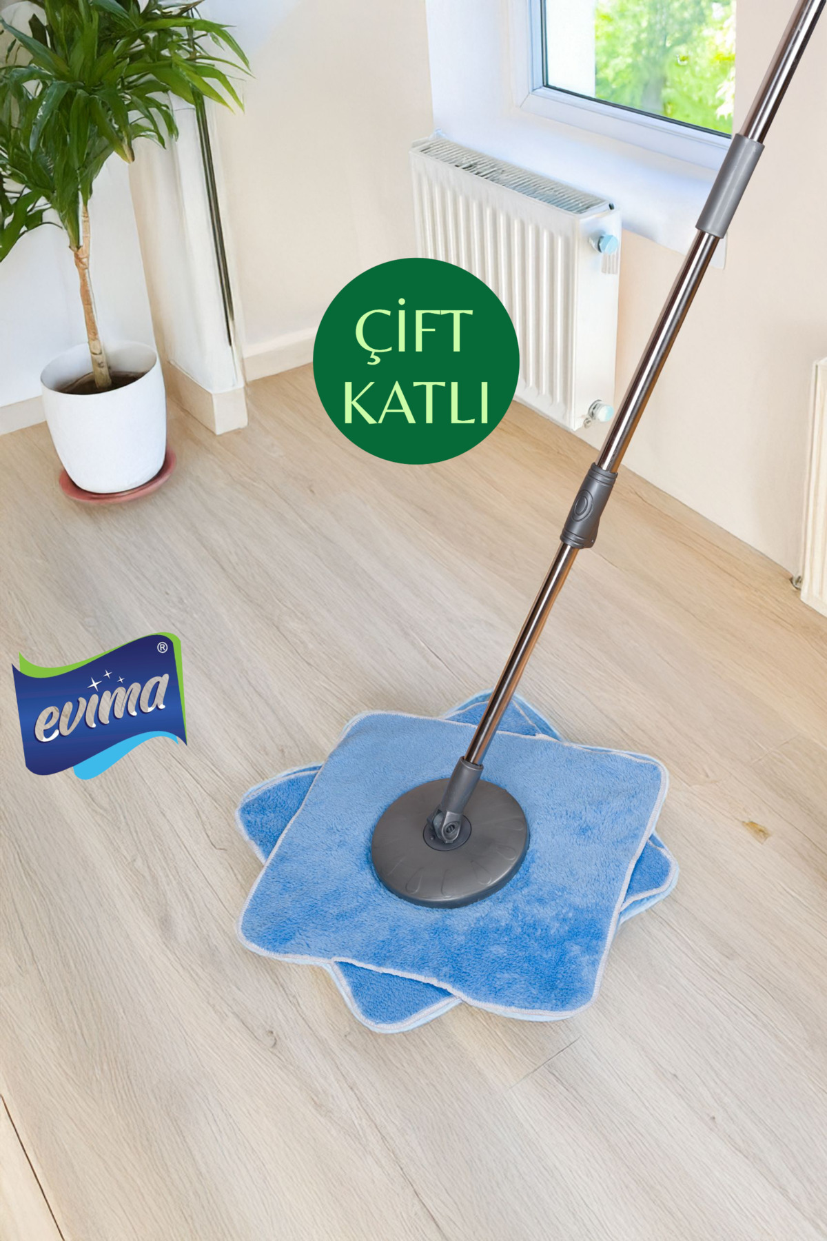 1 Adet Çift Katlı Döner Başlıklı Havlu Mop Paspas Uç Yedeği Döner Setlere Uyumlu