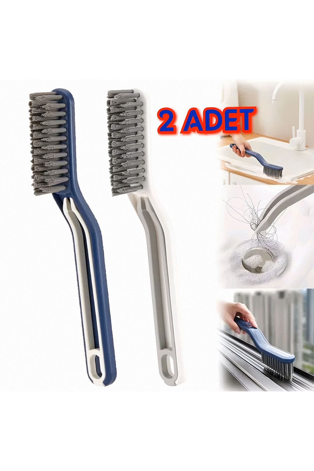 2 Adet Sert Uçlu Banyo Mutfak Tezgah Temizliği için Sert Uçlu Cımbızlı El Süpürgesi