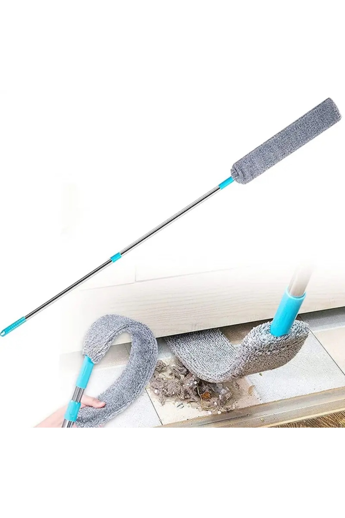 Mikrofiber Başlıklı Dip Köşe Temizliği için Toz Alma Fırçası ( 1Yedek hediye)