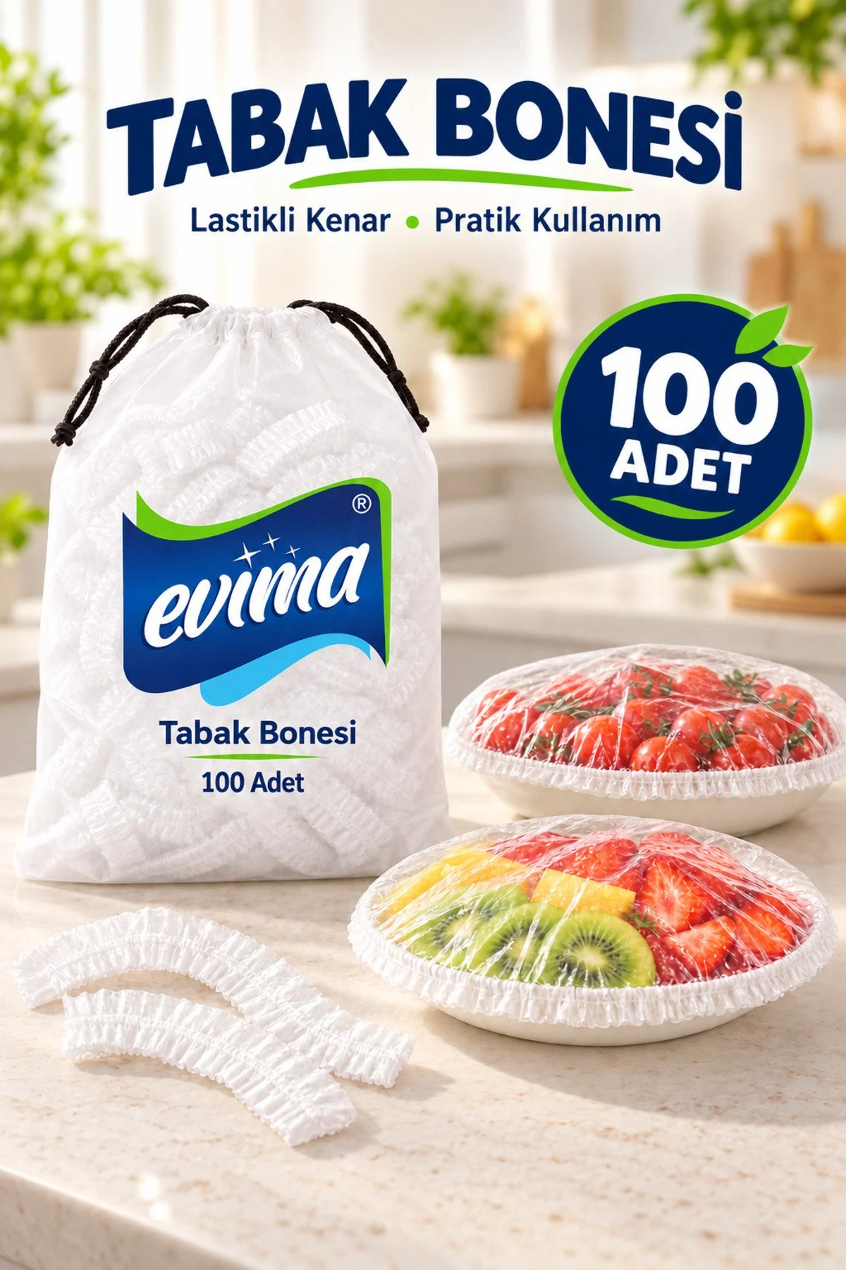(100 Adet) Yemek Tabak Bonesi Koku Vermez Lastik Kenar Her Tabağa Uyumlu