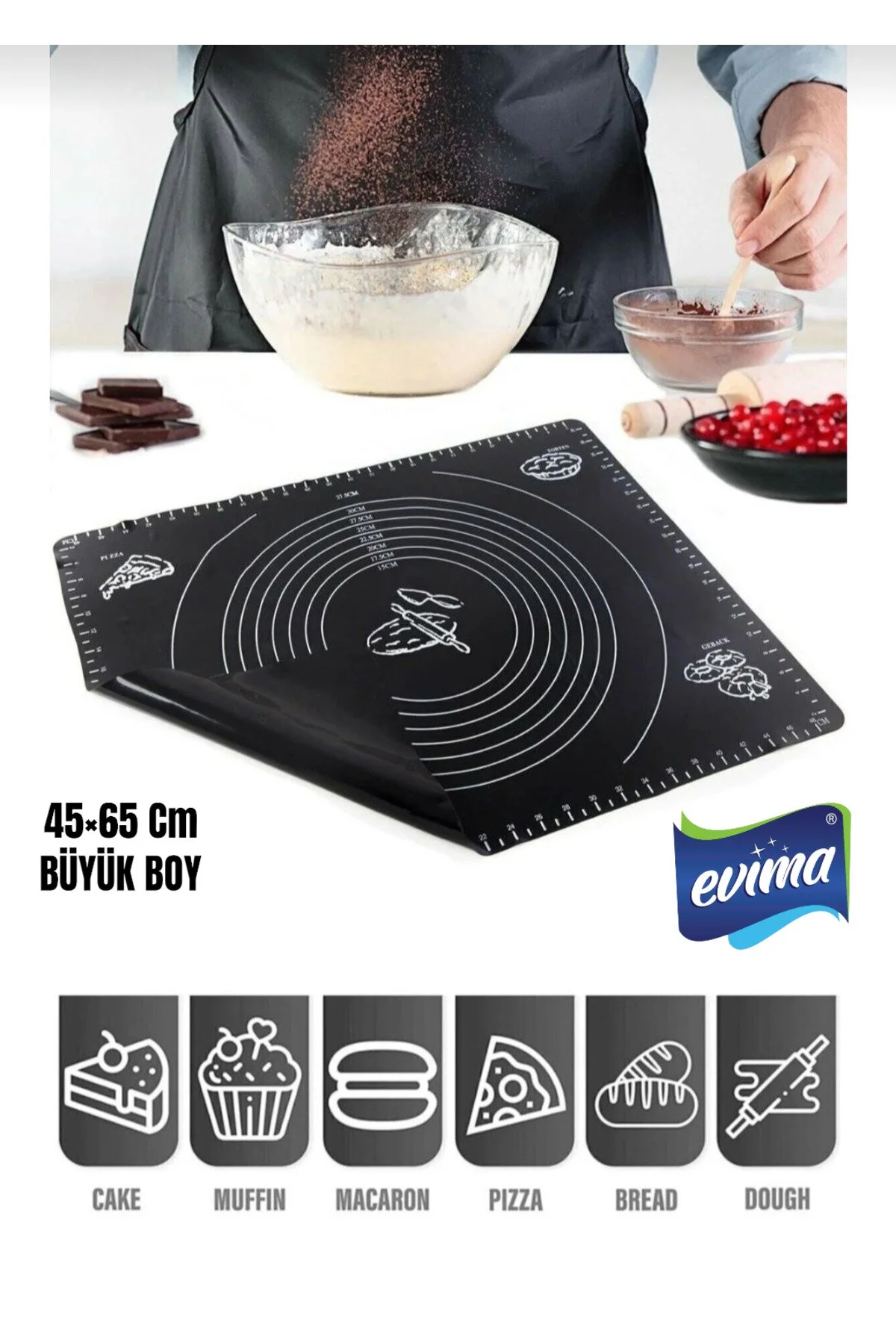 45×65 Büyük Boy Silikon Hamur Açma Altlığı Yapışmaz Kolay Yıkanabilir