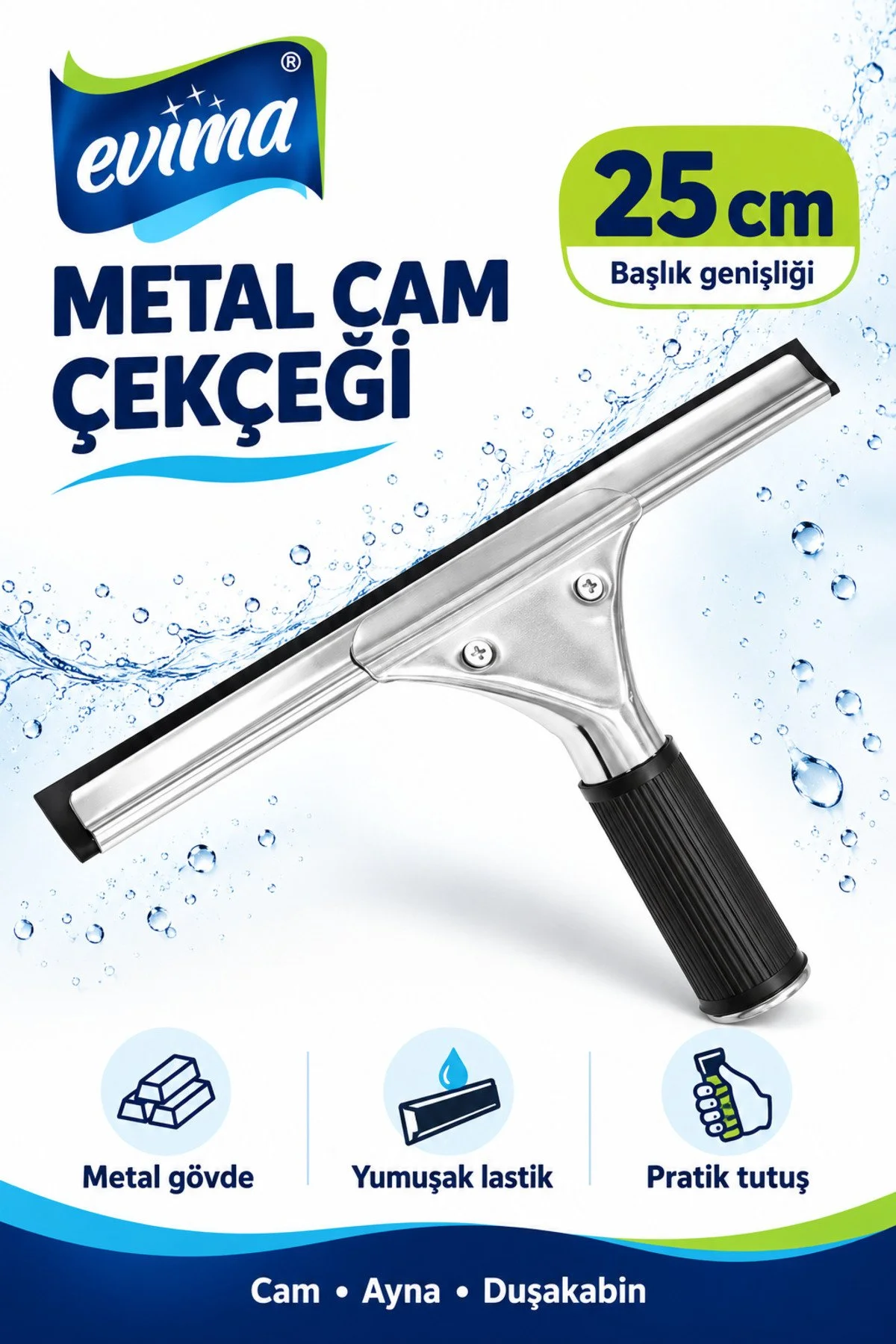 Metal 25 Cm Profesyonel Ayarlanabilir Cam Temizleme Çekpası Çek Çek