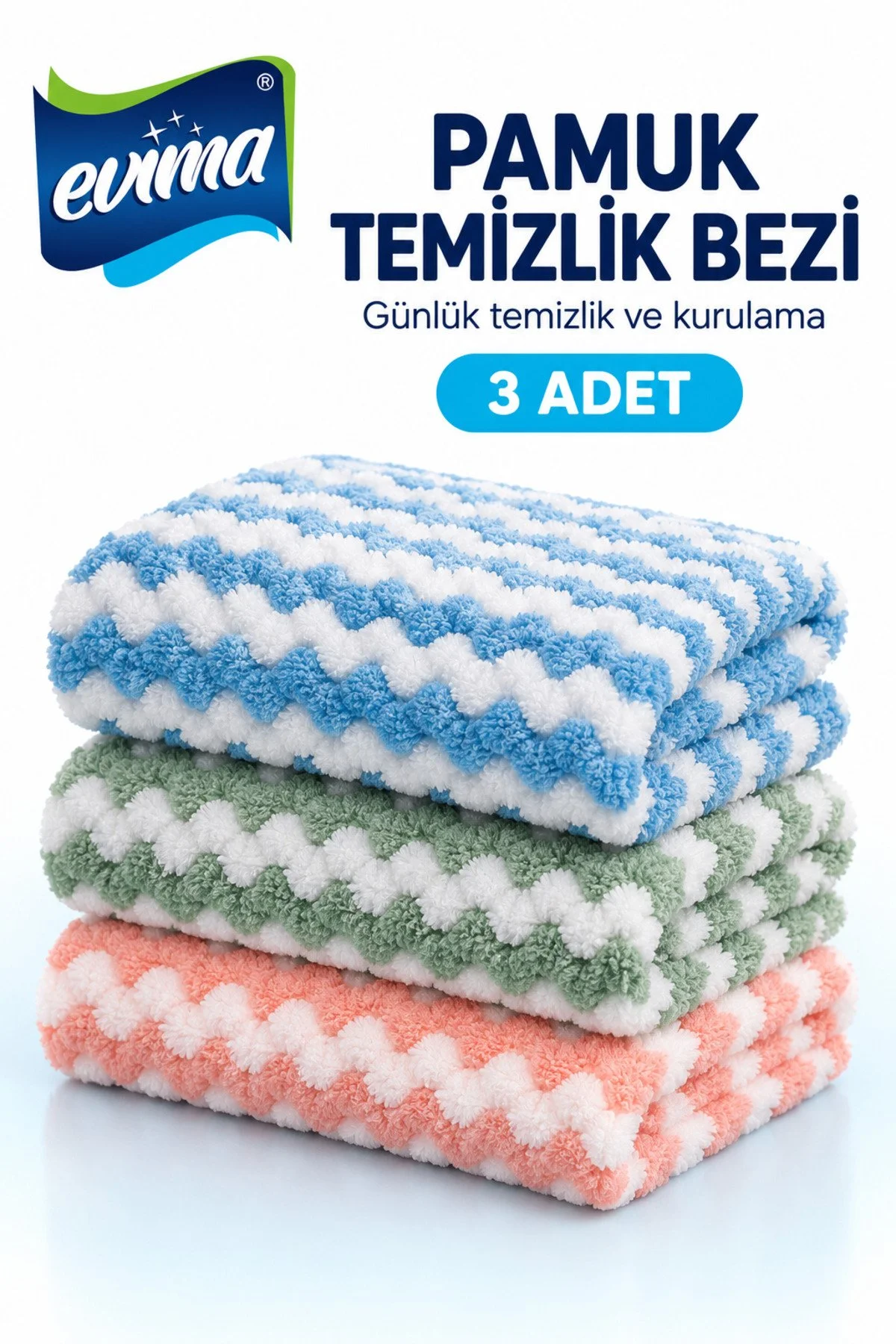 ( 3 Adet ) SÜPER SU EMİŞ GÜCÜ PAMUK GENEL TEMİZLİK DEKORATİF BEZ