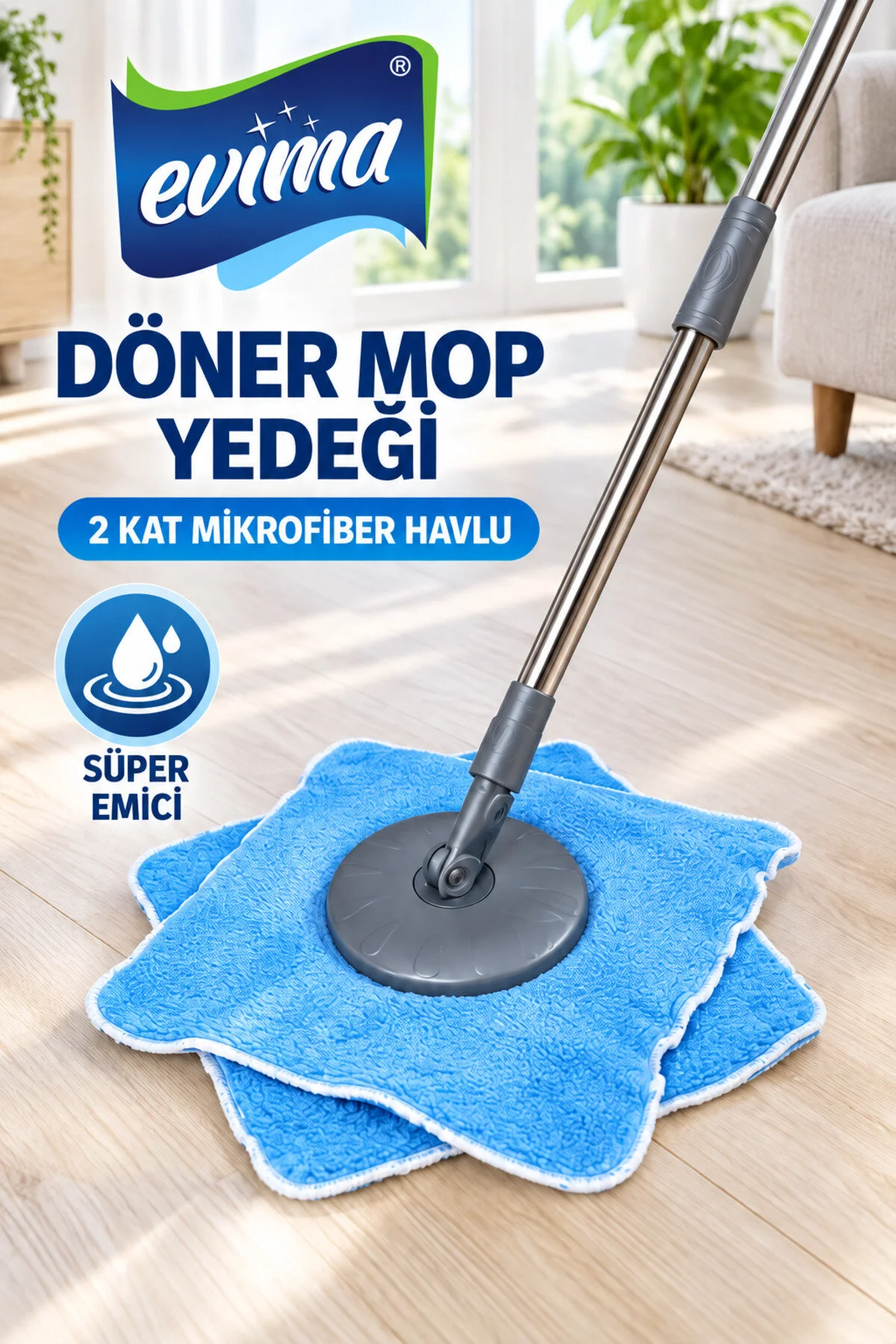Döner Mop Yedeği 2 Kat Mikrofiber Havlu Süper Emici Mop Ucu