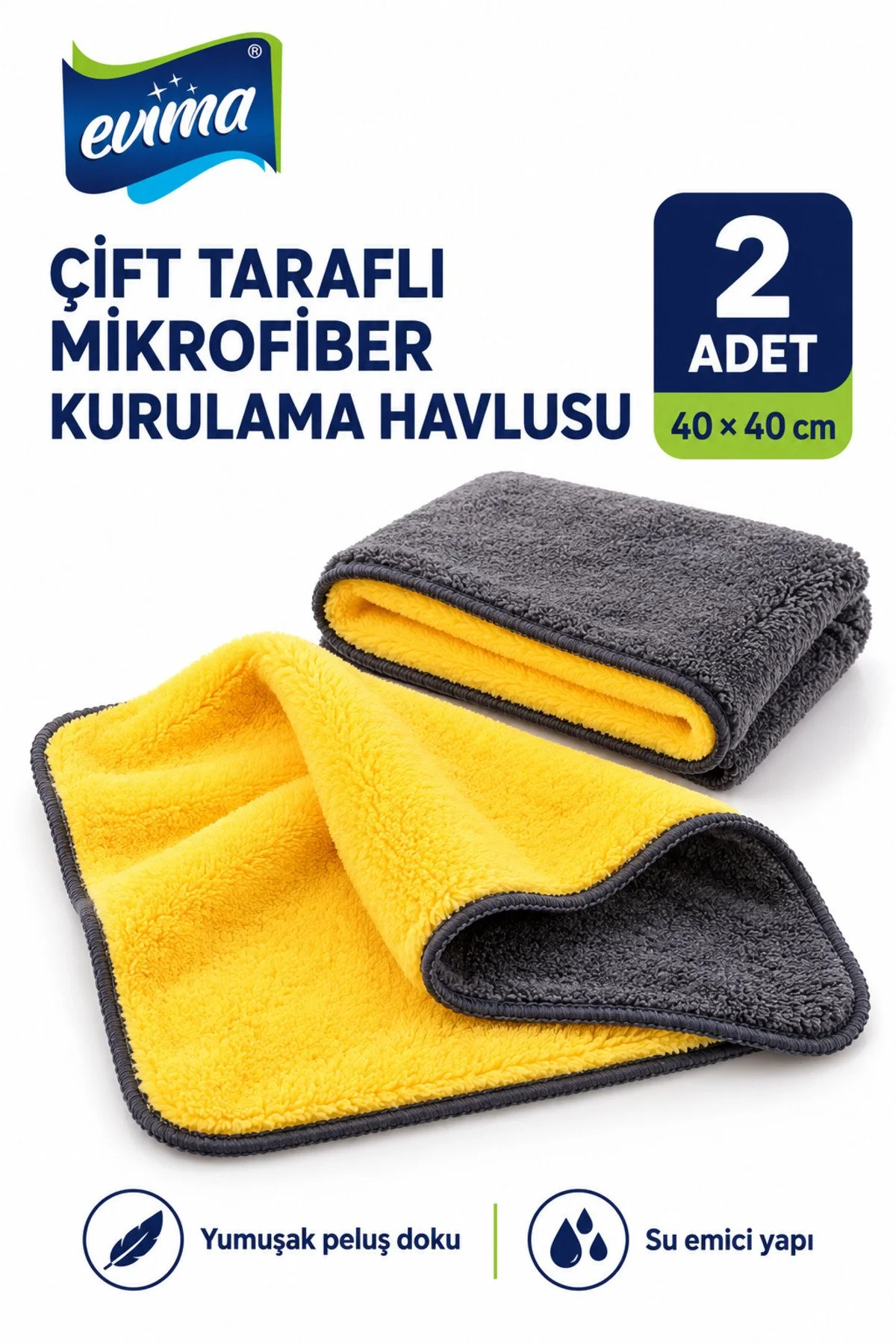 (2 ADET) Mikrofiber Peluş Kalın Çift Taraflı Araç Kurulama Havlusu 40×40 Ölçü
