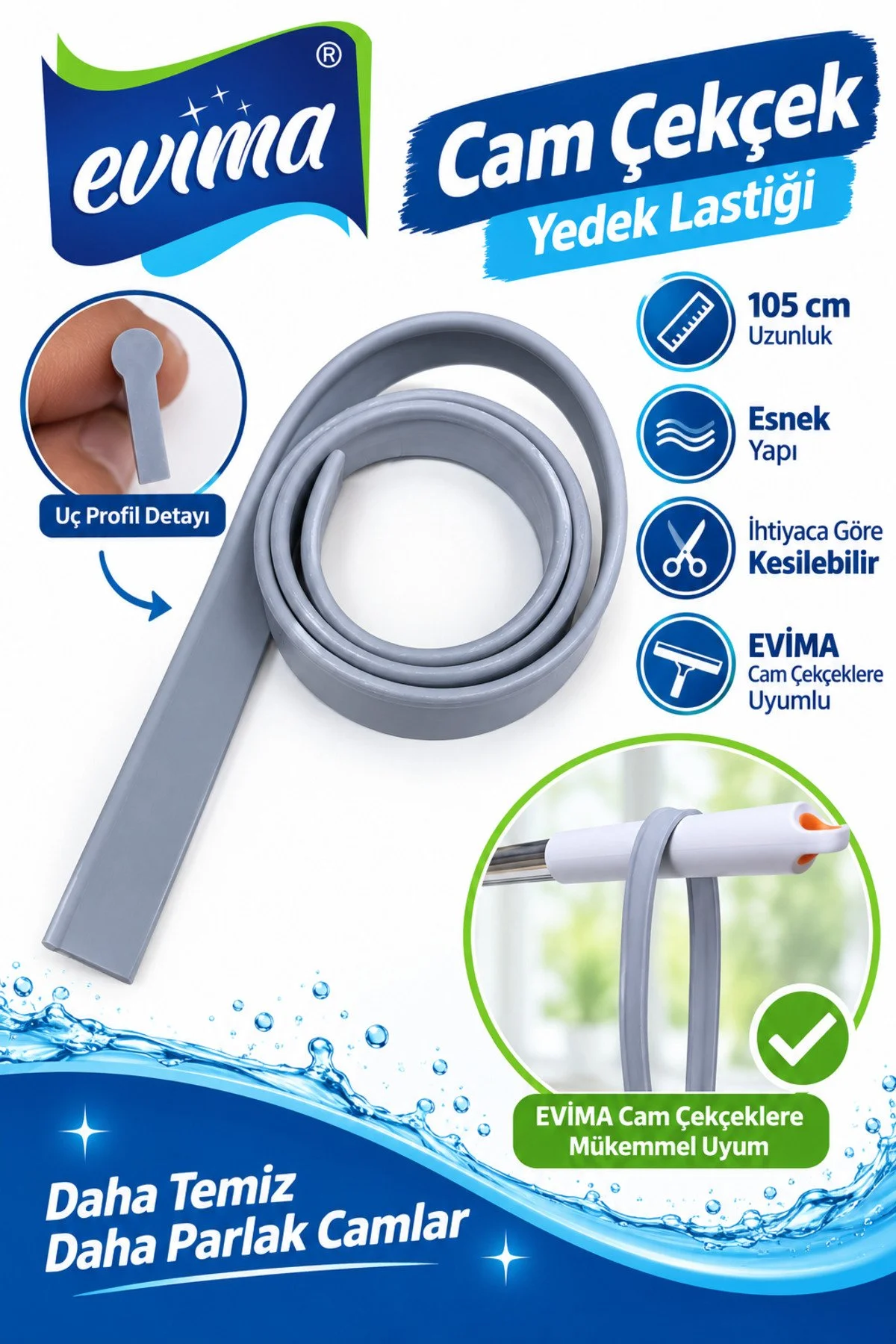 Cam Çekçek Yedek Lastiği 105 cm Kesilebilir Cam Silme Çekçek Lastiği