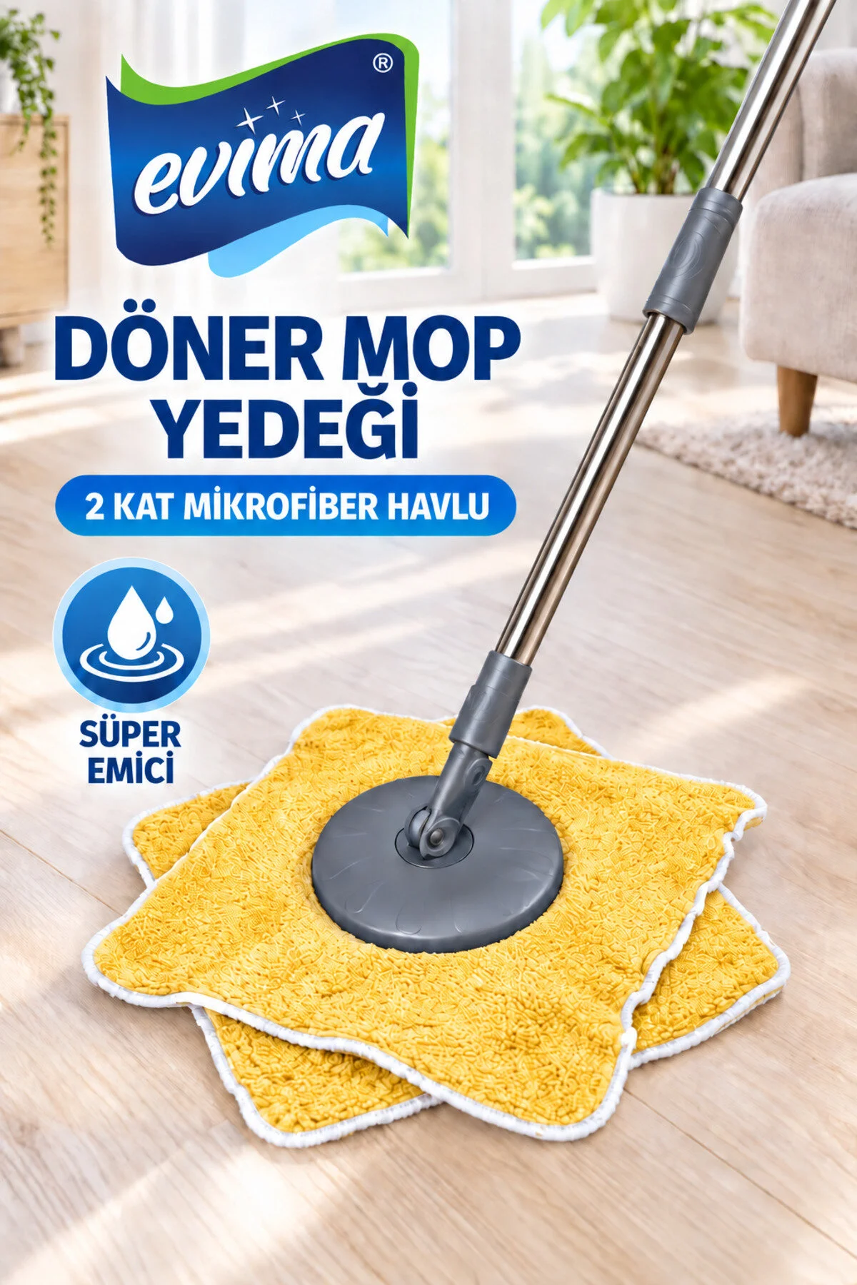 Döner Mop Yedeği 2 Kat Mikrofiber Havlu Süper Emici Mop Ucu Sarı Renk