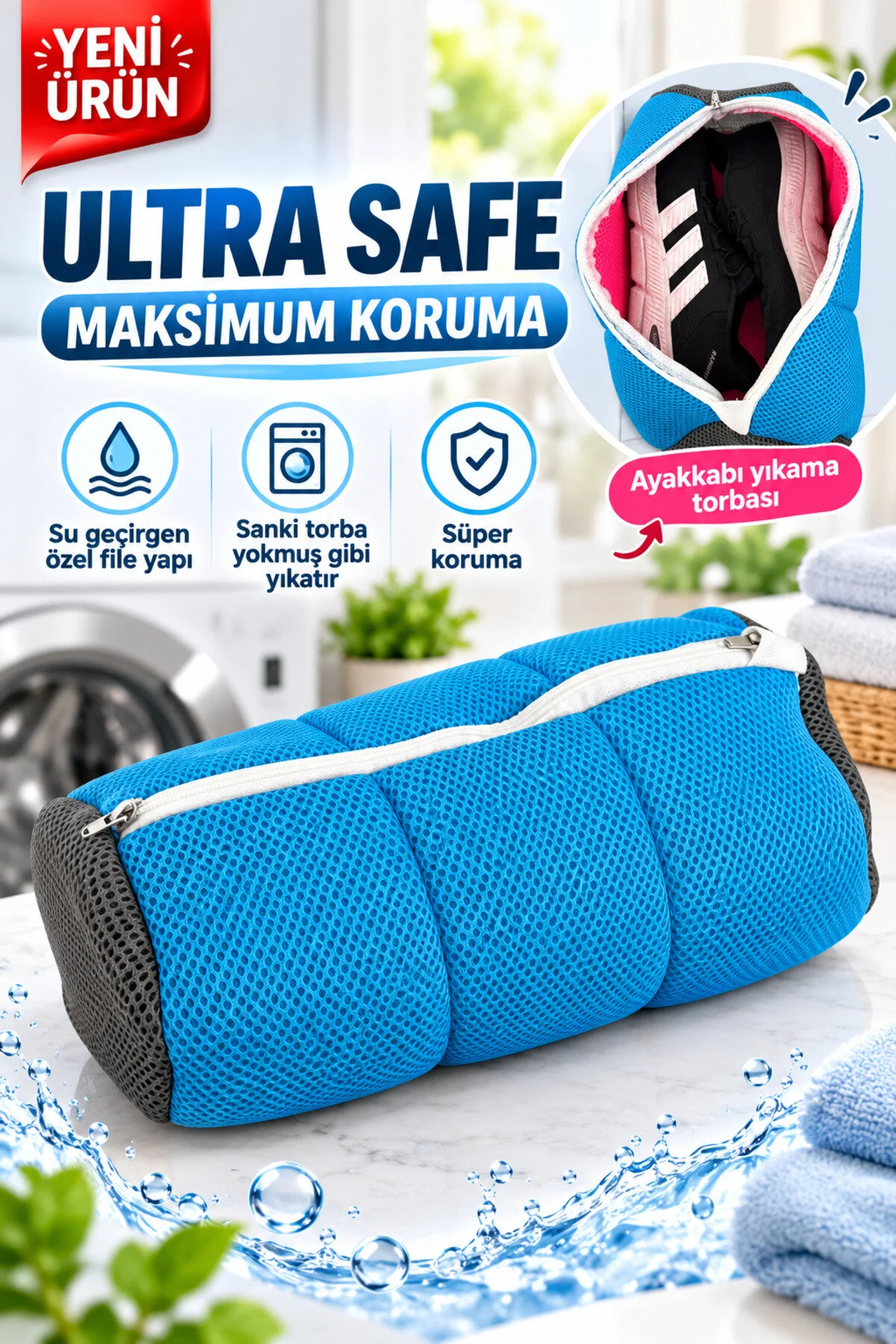 Ultra Safe Ayakkabı Yıkama Torbası Su Geçirgen Darbe Korumalı Çamaşır Makinesi Filesi