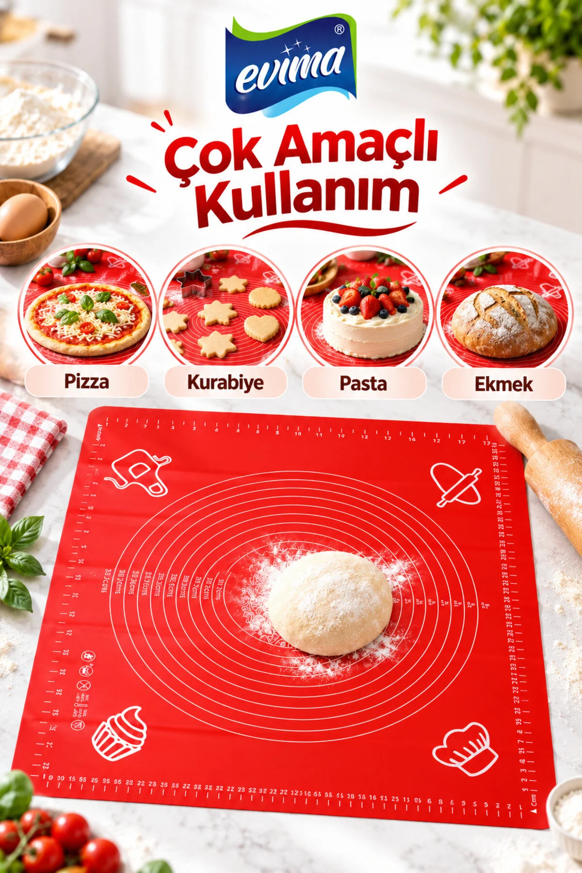 45×65 Büyük Boy Silikon Hamur Açma Altlığı Yapışmaz Kolay Yıkanabilir