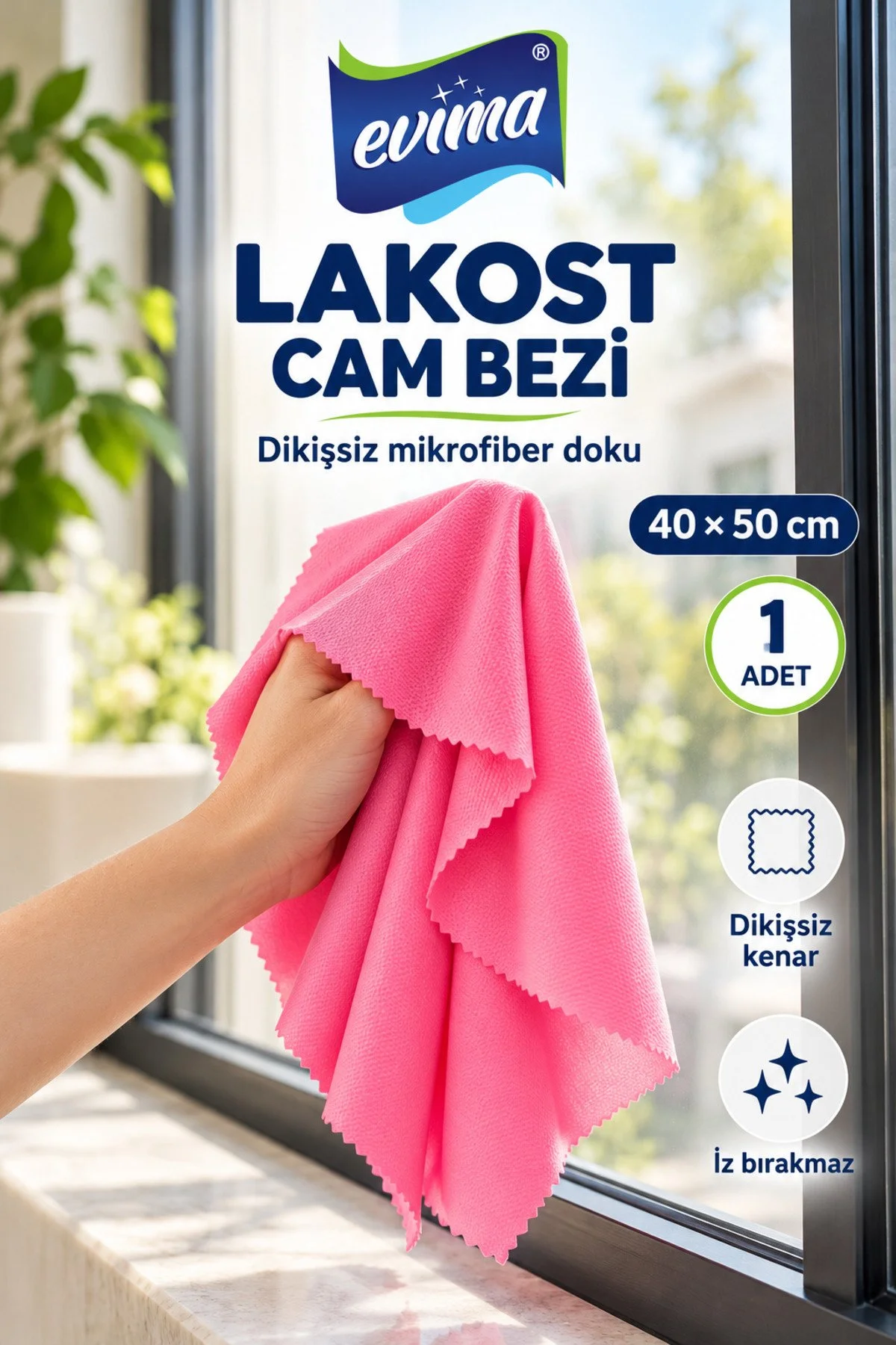 Lakost Cam Bezi 40x50 cm | Dikişsiz, İz Bırakmaz, Mikrofiber Cam Temizlik Bezi